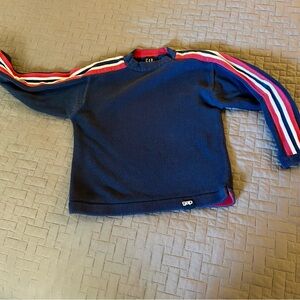 Gap long-sleeved shirt featuring red and white stripes on a navy blue